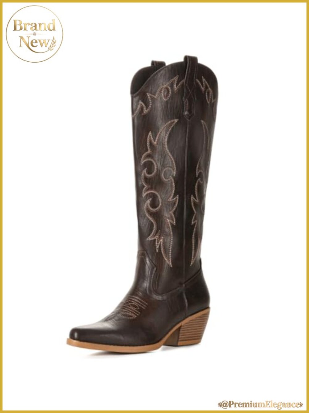 Women's Knee High Western Cowboy Boots Pointed Toe Faux Leather Embroidered